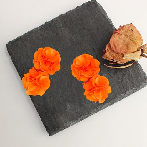 Oversized Fabric Flower Earrings for Women Statement Boho Chic Dangle Drop Earrings for Parties Weddings or Everyday Wear - color: Orange
