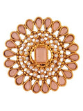 Efulgenz Indian Jewelry Rings for Women Antique Round Faux Pearl Crystal Bollywood Adjustable Big Finger Ring Fashion Party Statement Jewelry for Women - color: Peach