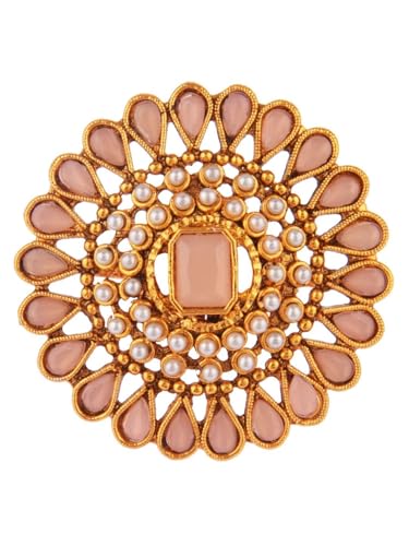 Efulgenz Indian Jewelry Rings for Women Antique Round Faux Pearl Crystal Bollywood Adjustable Big Finger Ring Fashion Party Statement Jewelry for Women - color: Peach