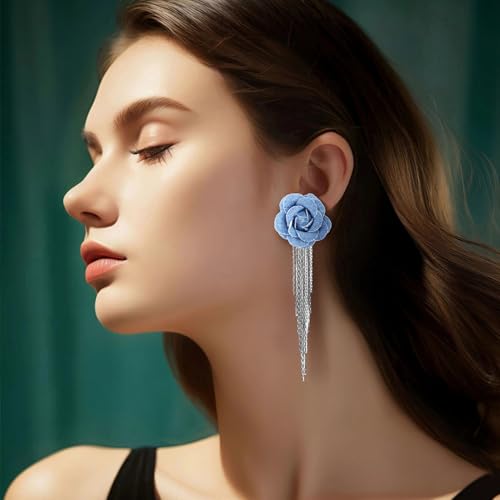 Large Denim Earrings for Women Blue Boho Westen Flower Dangle Earrings Trendy Birthday Christmas Jewelry Gift - color: A-Flower1(Silver)