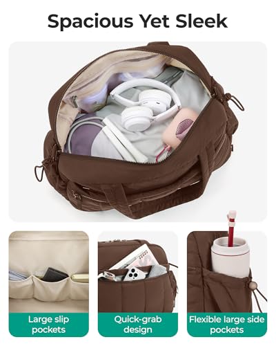 BAGSMART Gym Bag for Women, Duffle Bag for Travel with Wet Pocket, Lightweight Carry on Weekender Duffel, Water Resistant - color: Chocolate, size: Medium