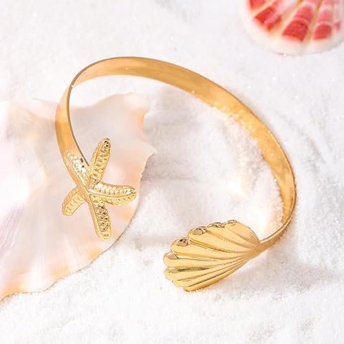 Frodete Arm Cuff Bracelet for Women Gold Upper Arm Jewelry Bangle Cuff Bracelets Starfish Shell Beach Jewelry Trendy Stuff Gifts - color: A3:arm cuff
