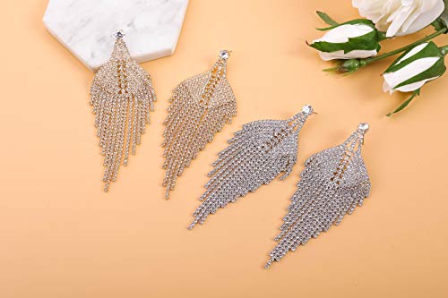 Silver Rhinestone Crystal Bridal Chandelier Long Tassels Dangle Earrings for Wedding - color: A-3