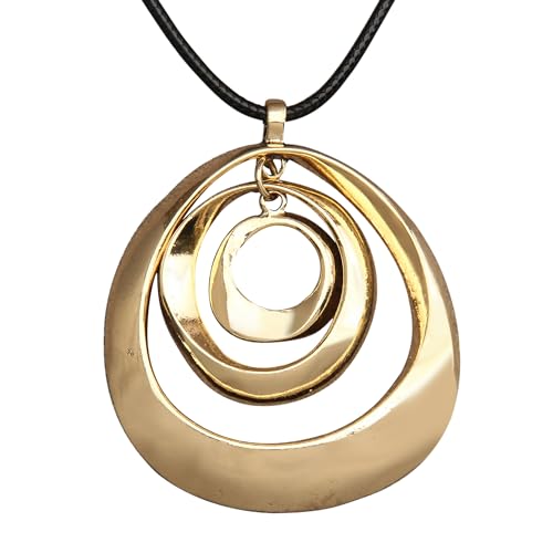 Jeilwiy Leather Necklace for Women Funky Necklace Choker String Cord Necklace with Pendant Boho Style Jewelry - style: Golden Oval Pendant