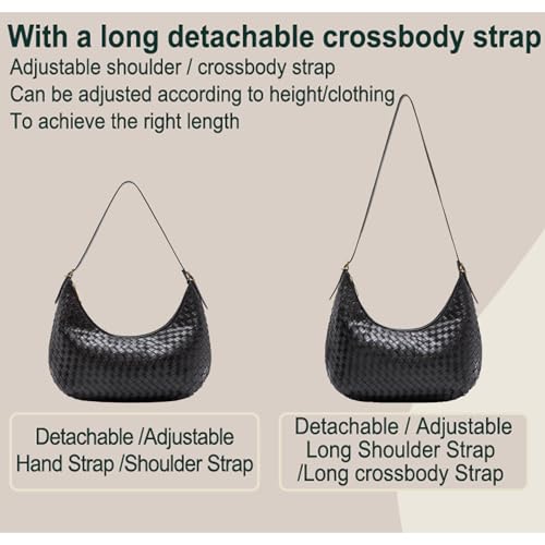 Shoulder Bag Handbag for Women Crossbody Tote Bags Woven Purse Clutch Women's Medium Underarm Hobo With Pocket Large - color: Black