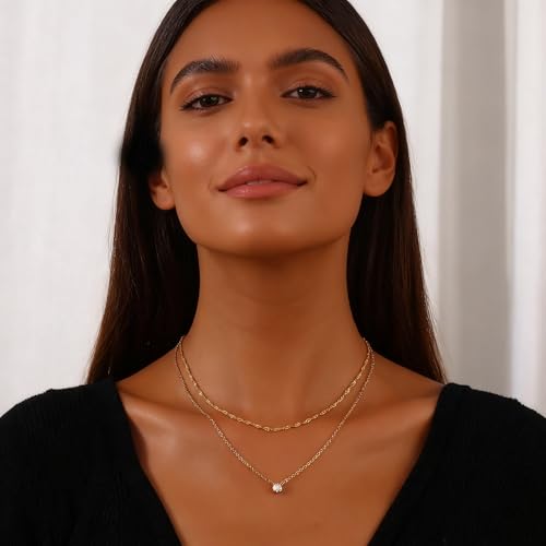 Gold Necklace Stack for Women, Layered Gold Necklaces Set,18K Gold Plated Simple Dainty Gold Chain Choker Necklaces Trendy Jewelry Gifts for Women - color: S01