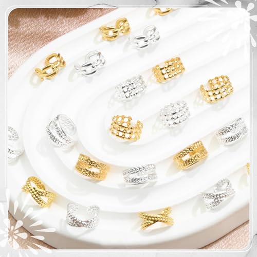 40PCS Hair Jewelry for Braids Gold&Silver Hair Cuffs Adjustable Braid Jewelry Non-Piercing Ear Clips Loc Dreadlock Accessories for Women and Girls - color: 1-Gold&Silver
