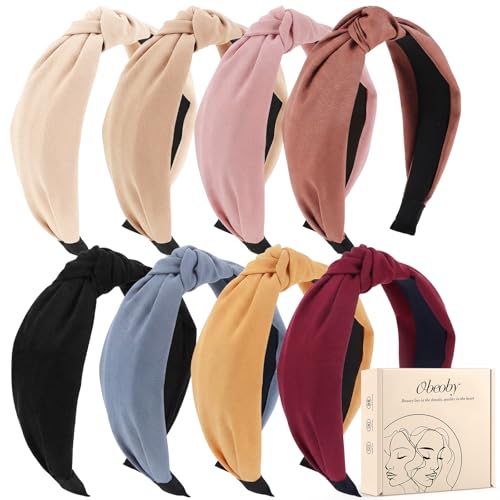 obeoby 8Pcs Knotted Headbands, Non-Slip Fashion Women's Hairbands Teacher Headbands for Women Hair Accessories Gifts for Grandma(Dark Series) - color: black, burgundy, brick red, yellow, blue, pink, khaki, beige