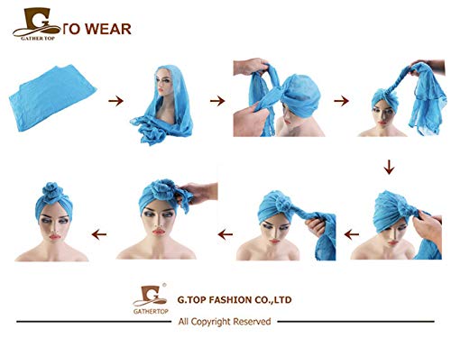Qianmome Womens Big Flower Turban Beanie Elegant Cap Head Wrap Stretch Long Hair Scarf Headscarf - color: 4pieces-25-style 1
