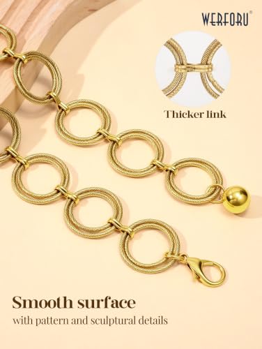 WERFORU Women Multilayer Gold Silver Metal Link Body Chain Belt Ladies Waist Chain Belts for Jeans Dress - color: C-antique Gold, size: Fit waist size below 26"