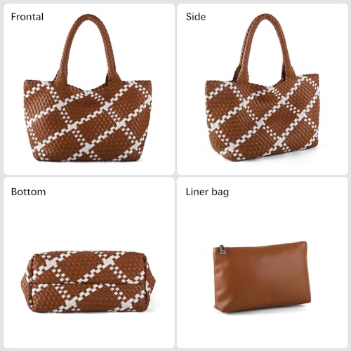 Woven Tote Bag Womens Purse Vegan Leather Shoulder Handbags Fashion Summer Beach Tote Bags Large Travel Totes - color: Brown-w