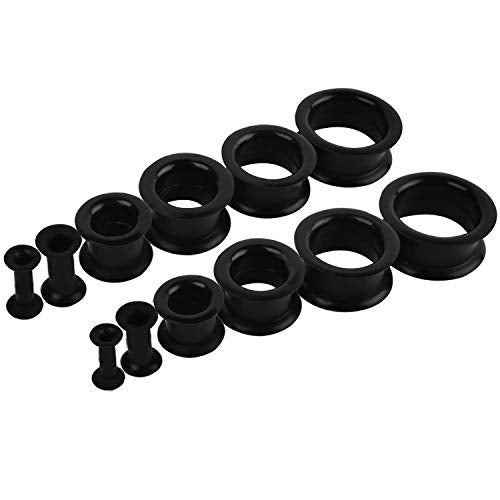 WBRWP 20/28pcs Ear Stretching kit Set: Hollow Hard/Soft Silicone Plugs and Tunnels Ear Expander Gauges Stretcher Body Piercing Jewelry - style: 28pcs Thick/Black