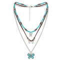 Pingyongchang Boho Layered Western Turquoise Necklaces for Women Vintage Stone Beaded Chokers Butterfly Catus Chain Country Concert Cowgirl Cowboy Jewelry Holiday Gifts - style: B Butterfly