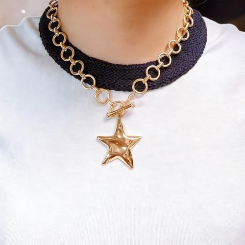 Chunky Necklace for Women Big Star Necklaces for Women Trendy Large Statement Necklace Thick Chain Bold Chunky Jewelry Star Accessories Boho - style: 2 - G