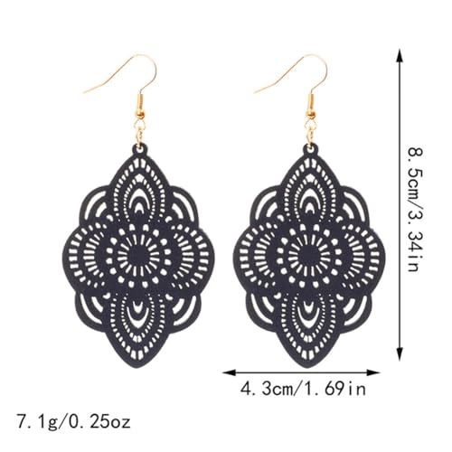 Bohemian Wood Earrings Natural Retro Lightweight Hollow Pattern Geometric Wooden Dangle Drop Earrings Statement Vintage Jewelry - color: Blue Earrings