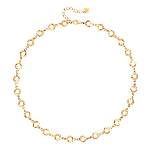 Aobei Pearl 18K Gold Plated Paperclip Chain Choker Satellite Chain Freshwater Cultured Biwa Pearl Pendant Necklace Dainty Turquoise Jewelry for Women - color: 18K Gold Plated Small Round Circle