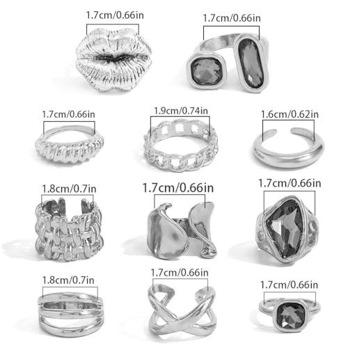 CHICUTIE Silver Kunckle Rings Set for Women, Stackable Chunky Crystal Finger Midi Stacking Rings, Dainty Black Cubic Zirconia Statement Thumb Knuckle Rings Pack Jewelry Gift