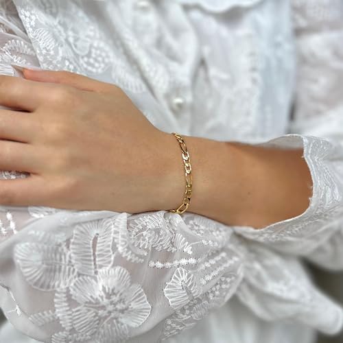 14K Gold Bracelets for Women & Men Trendy Dainty 7mm Figaro Bracelet for Men Hypoallergenic Gold Chain Bracelet for Women Jewelry Gifts - color: 14K Gold Figaro Bracelet-8.5