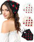 AWAYTR Crochet Head Scarf Hair Bandanas Women Knit Bandana Headband Scarf Tie-Back Head Coverings Floral Headscarf - color: Black Cherry + White Cherry + White Strawberry