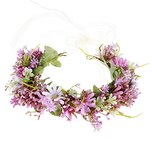 Vivivalue Daisy Flower Crown Floral Wreath Headband Hair Garland Flower Halo Headpiece with Ribbon Wedding Party Festival Photos Purple - color: 91