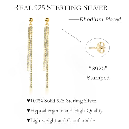 SLUYNZ 925 Sterling Silver Simulated Diamond Drop Earrings Linear Dangle Earrings for Women Teens Eelgant Wedding Bridal Prom Earrings Dainty CZ Long Dangling Earrings Tassel 4.5 cm/7.5 cm - color: B-Yellow-6.3cm
