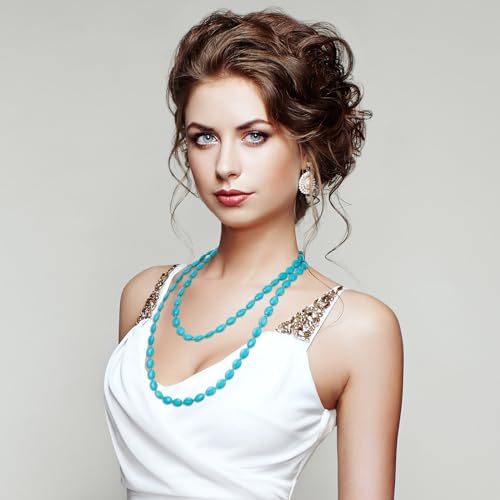 Henoyso 2 Pcs Turquoise Beads Necklace 47.5 Inch Long Endless Necklace Multi Strand Layer Knotted Homemade Jewelry - style: Vivid Style
