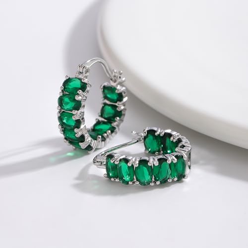 Colorful Hoop Earrings, Sparkly Crystal Cubic Zirconia Hoop Earrings for Women Hypoallergenic Small Hoop Earrings for Birthday Jewelry - color: Green