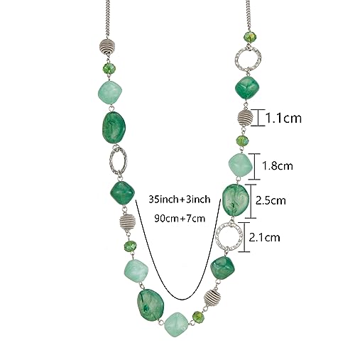 BULINLIN Beaded Long Necklace for Women Silver Sweater Chain Necklace with Crystal Resin Beads, Fashion Jewelry Necklace - color: 53-Dark light jade green