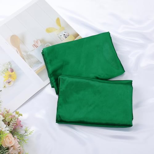 SATINIOR 35 Inch Silky Head Scarf 2 Pcs Large Square Neck Scarf Sleeping Hair Wrapping Satin Bandana for Women - color: Emerald Green, style: Classic
