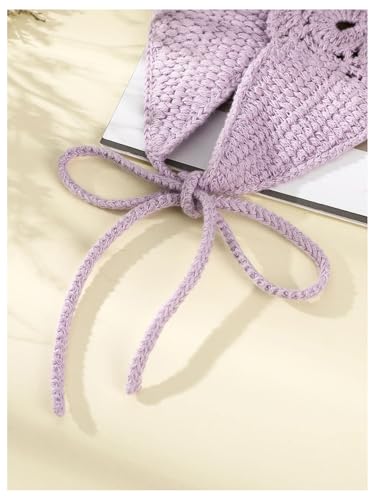OYOANGLE Women's Boho Crochet Knit Hair Band Vintage Head Wrap Hair Bandanas Head Kerchief Purple One-Size - color: Purple
