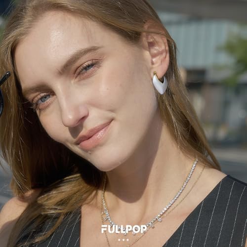 Fullpop Vintage Earrings for Women, Chunky 14K Gold Plated Resin Hoop Earrings Lightweight Hollow Drop Earrings Hypoallergenic Earrings for Women Vintage Anthropologie Jewelry Gifts for Women - size: U Shape-White B