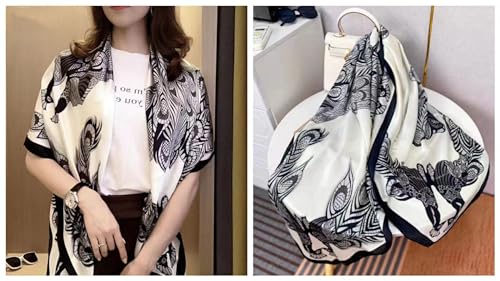 K-Elewon Large Square Scarf 43" Silk Scarf Fashion Scarves Silk Feeling Hair Wrapping Scarfs Night Sleeping Headscarf - color: Vb19