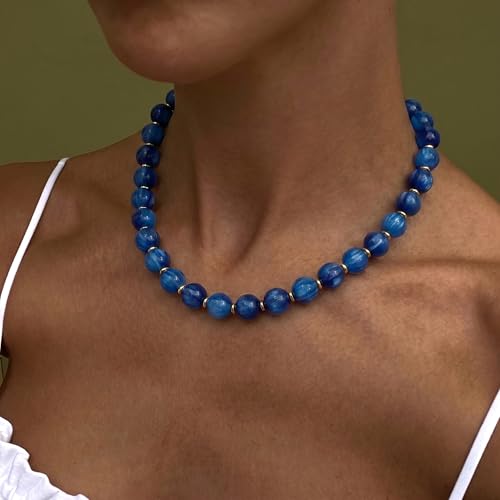 Colorful Beaded Necklace for Women Chunky Resin Beads Choker Necklaces Boho Statement Necklace Summer Vacation Y2K Jewelry - color: Blue