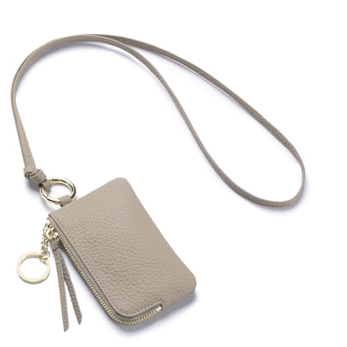 Travel-Friendly Leather Coin Purse for Women – Mini Zipper Wallet with Wrist Strap & Keychain, Compact Change Holder & Small Coin Pouch with Gift Box (Gray) - color: Gray