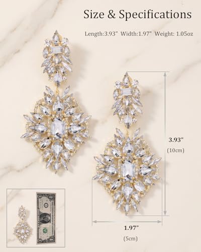 Silver Chandelier Earrings for Women Trendy, Oversized Big Crystal Rhinestone Statement Earrings Dangling Formal Pageant Earings Drag Queen Jewelry - color: Gold