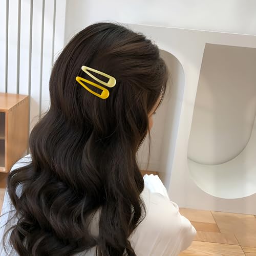 20 PCS Metal Snap Hair Clips Water Drop No Slip Barrettes for Women Bright Small Hair Clips For Thick And Thin Fine Hair,Multiple Yellow Orange,1.97 x 0.5 In. - color: Multiple Yellow Orange