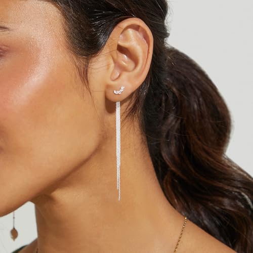 NECOCY Gold Dangle Earrings for Women Non Tarnish 14K Gold Plated Drop Wedding Hypallergenic Earring Dainty Long Hanging Chain CZ Pearl Threader Earrings Trendy Silver Plated Jewelry for Women - style: Silver&Style6