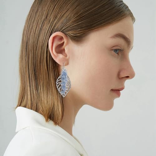 Coiris Bohemian Statement Dangle Earrings for Women Denim Leather Shells Pearl Polygonal Leaf Circle Drop Earrings for Women - style: Denim Leaf