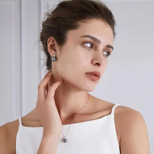 18K Gold Love Knot Stud Earrings for Women Statement Button Pearl Stud Earrings Minimalist Cute Small Post Earring - color: 4.Gray pearl