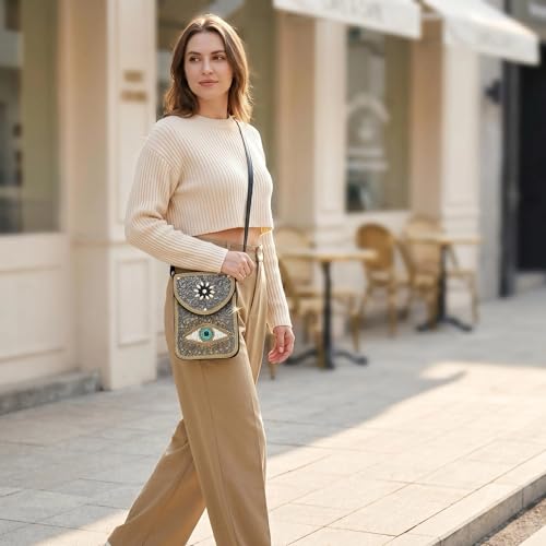 Small Crossbody Bags for Women Designer Cell Phone Bag Boho Shoulder Wallet Purse - color: Silver