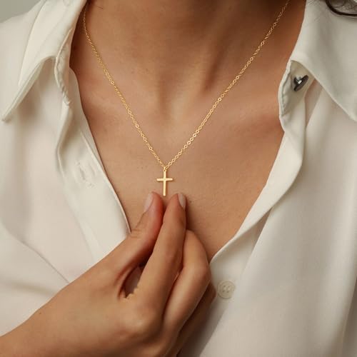 Turandoss Gold Cross Necklace for Women Girls Jewelry Gifts, Dainty 14K Gold Plated Cross Necklace Infinity CZ Holy Mary Medal Necklaces for Women Baptism Religious Faith Jewelry First Communion Gifts - color: 14k gold cross necklace