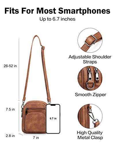 FADEON Small Purses for Women Crossbody Bags, Designer PU Leather Mini Cross Body Purse Travel Shoulder Bag Card Slots - color: 1 Brown Retro Style
