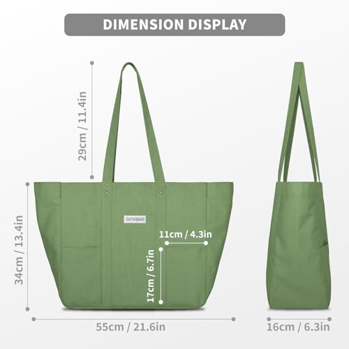 HOMESPON Large Canvas Tote Bag for Women Everything Bag with Pockets and Laptop Sleeve - color: Green
