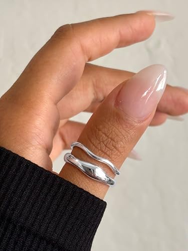 Gold Rings for Women Men Non Tarnish, Waterproof Chunky 14K Gold Plated Dainty Stackable Rings Trendy Statement Pinky Thumb Rings Engagement Eternity Wedding Band Ring Stacking Gold Jewelry Size 3 4 5 6 7 8 9 10 11 - color: Silver, size: 11.5