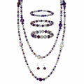 Trendy Infinity Wrap 60’’ Long Statement Necklace, Earrings and Bracelet Set - Hand Knotted Versatile Crystal and Shell Beads Strand Necklace and Chunky Beaded Stretch Bracelet Stack – Jewelry Set Gift for Women - color: Sparkly Purple/Crystal Purple Mix