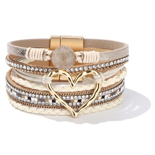 Long tiantian Boho Leather Wrap Bracelets Gifts Trendy Stuff Layered Bangles Bracelets for Women Modern Stackable Infinity Bracelets Bohemian Jewelry Gifts for Women Birthday Gifts - color: C1:Bracelets for Women Trendy(gold)