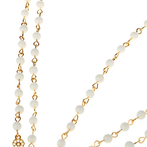 Gold Tone Indian Style Hair Pendant Circular Head Chain Headpiece. Crystal Water Drop. (Double Pearl Layer) 13.6" X 23.3 X 1.7.