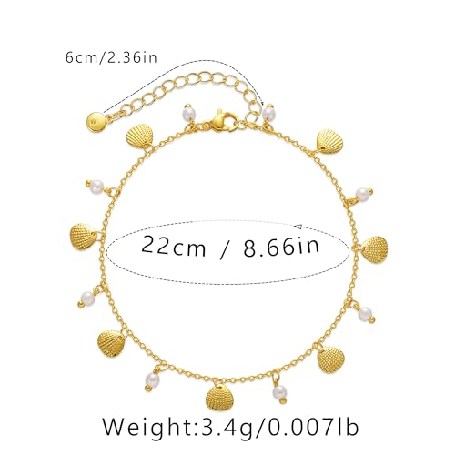 Yumikoo 18k Gold Plated Anklet Ankle Bracelets for Women - style: Gold Shells and Pearls