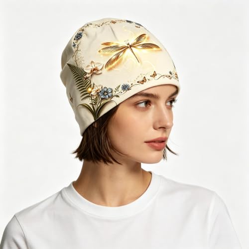 Tenna Teki Women Slouchy Beanie Chemo Hat Cancer Caps for Patient | Autumn Spring Lightweight Comfortable Breathable Beanie for Men - color: Gold