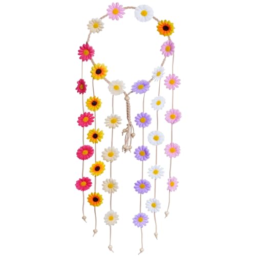 Sucrain 2pcs Flower Hippie Headband Floral Crown Summer Sunflower Hair Accessories for 70s Bohemian Costumes Style for Women(Colorful+Colorful) - color: Colorful+Colorful